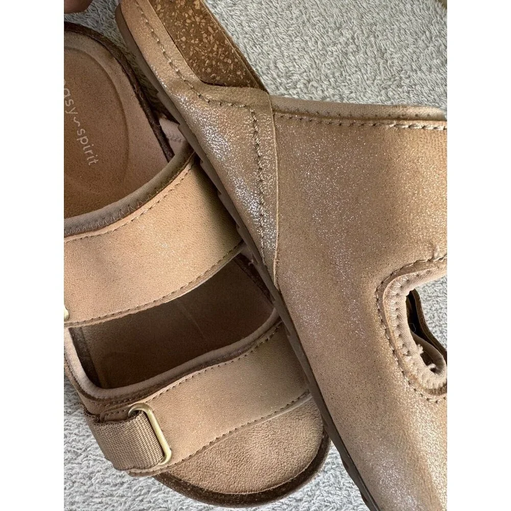 Easy Spirit Women's Leather Slip On Lightweight Beige Sandals Size‎ 7 Comfort